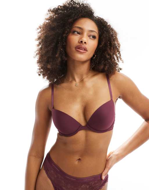 Calvin Klein – Tief ausgeschnittener Push-up-BH in Malve-Weinrot