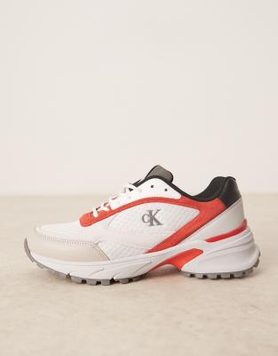 Calvin Klein tokyo runner trainers in white and red