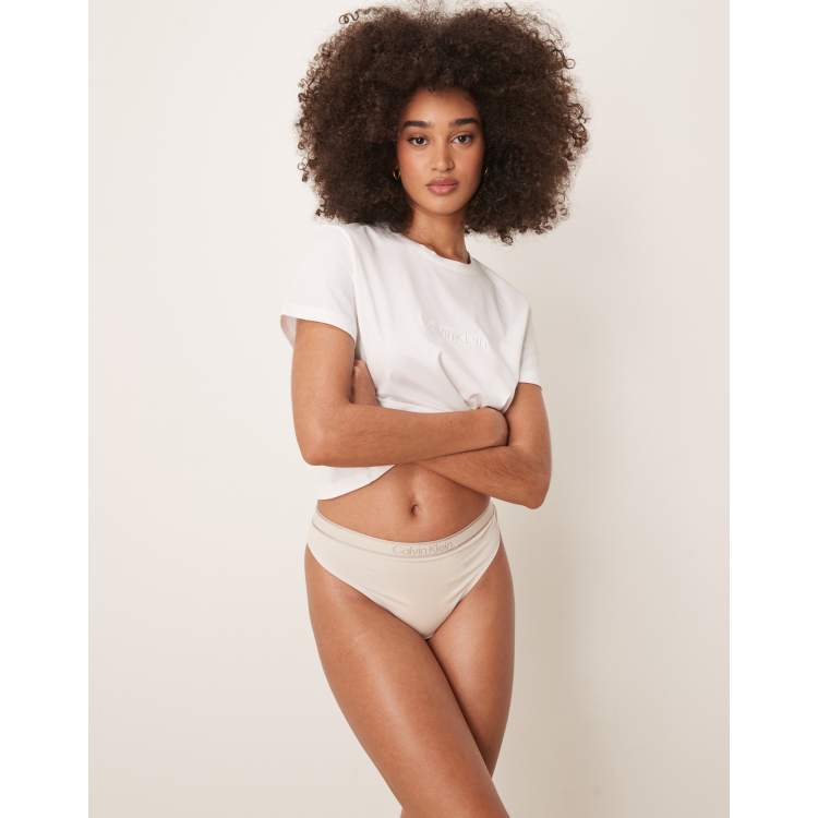 Calvin Klein Tonal Logo Cotton band thong in cream | ASOS