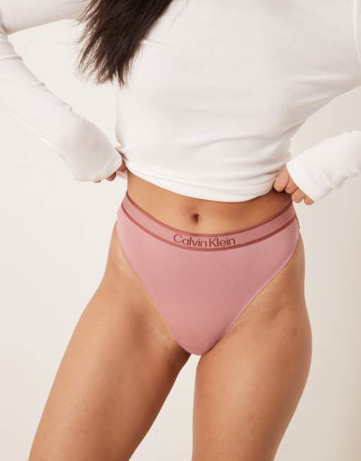 Calvin Klein Tonal Logo Cotton band thong in pink, 4 of 4