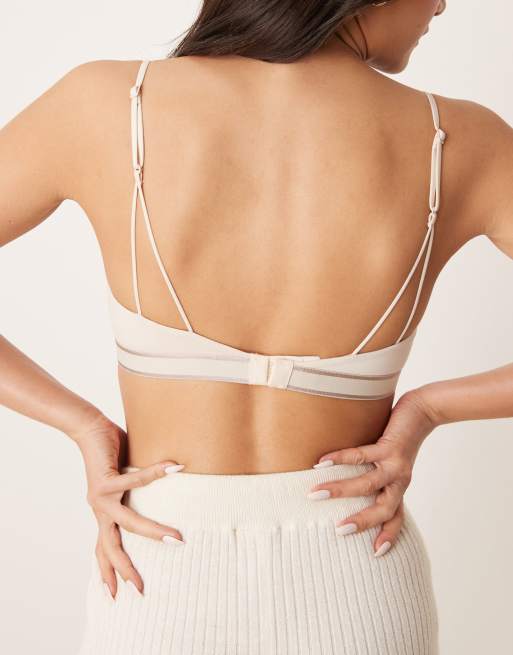 Calvin Klein Tonal Logo Cotton lightly lined scoop bralette with logo band in cream, 4 of 4