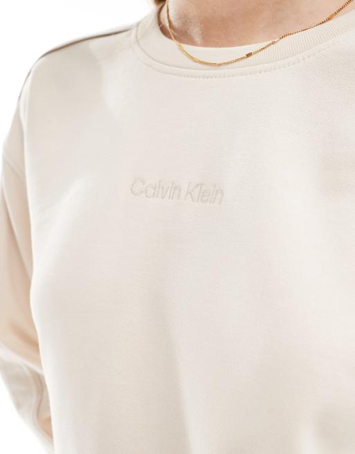 Calvin Klein Tonal Logo lounge crew neck sweatshirt in cream