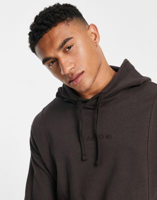 Calvin Klein tonal logo lounge hoodie in brown co-ord