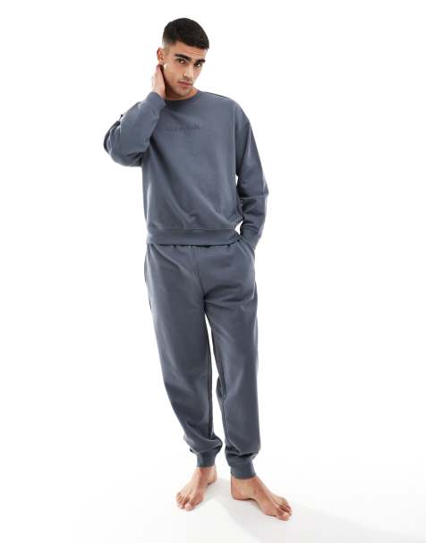 Calvin Klein Tonal Logo lounge trackies in blue - view 1