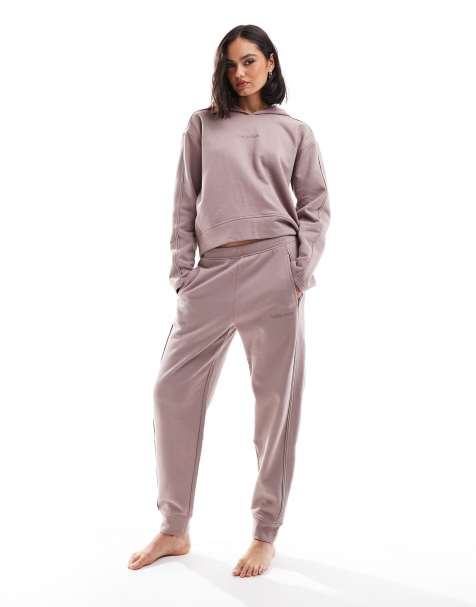 Calvin Klein tonal logo lounge trackies in sand - view 1