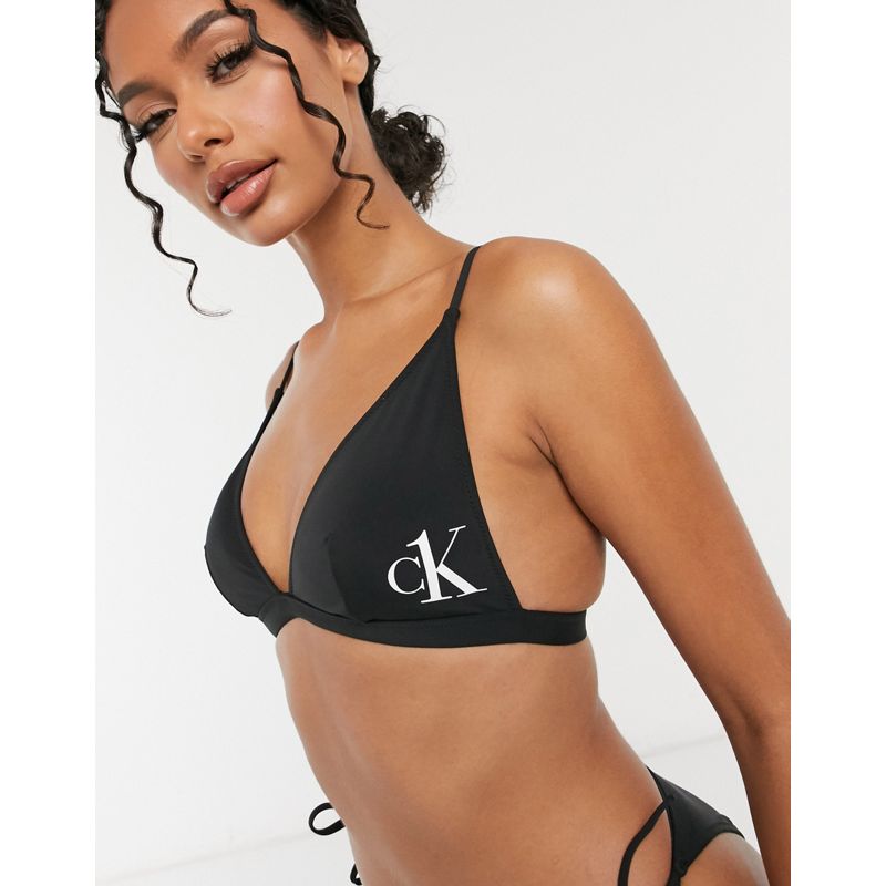 2bKzm Designer Calvin Klein - Top bikini a triangolo nero con logo