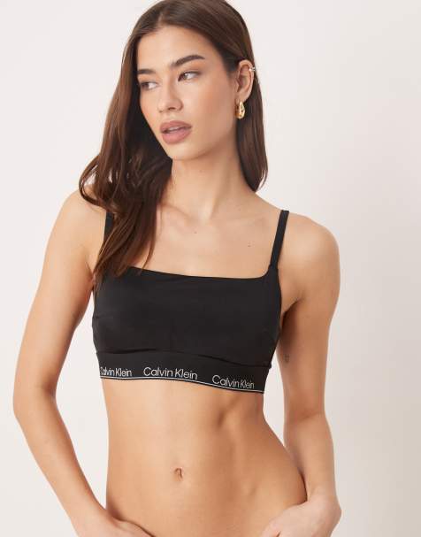 Calvin Klein - Top bikini stile bralette con scollo squadrato e fascia con logo nero - view 1