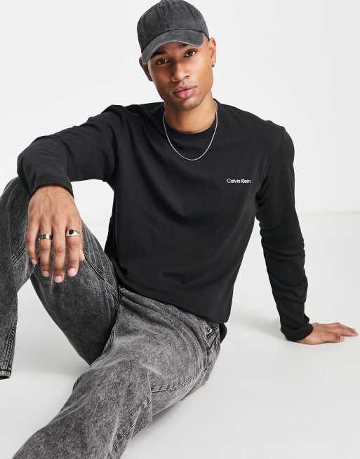 Calvin Klein - Top met lange mouwen en klein logo in zwart
