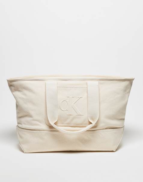 Calvin Klein - Tote bag de weekend unisexe en toile - Blanc cassé - view 1