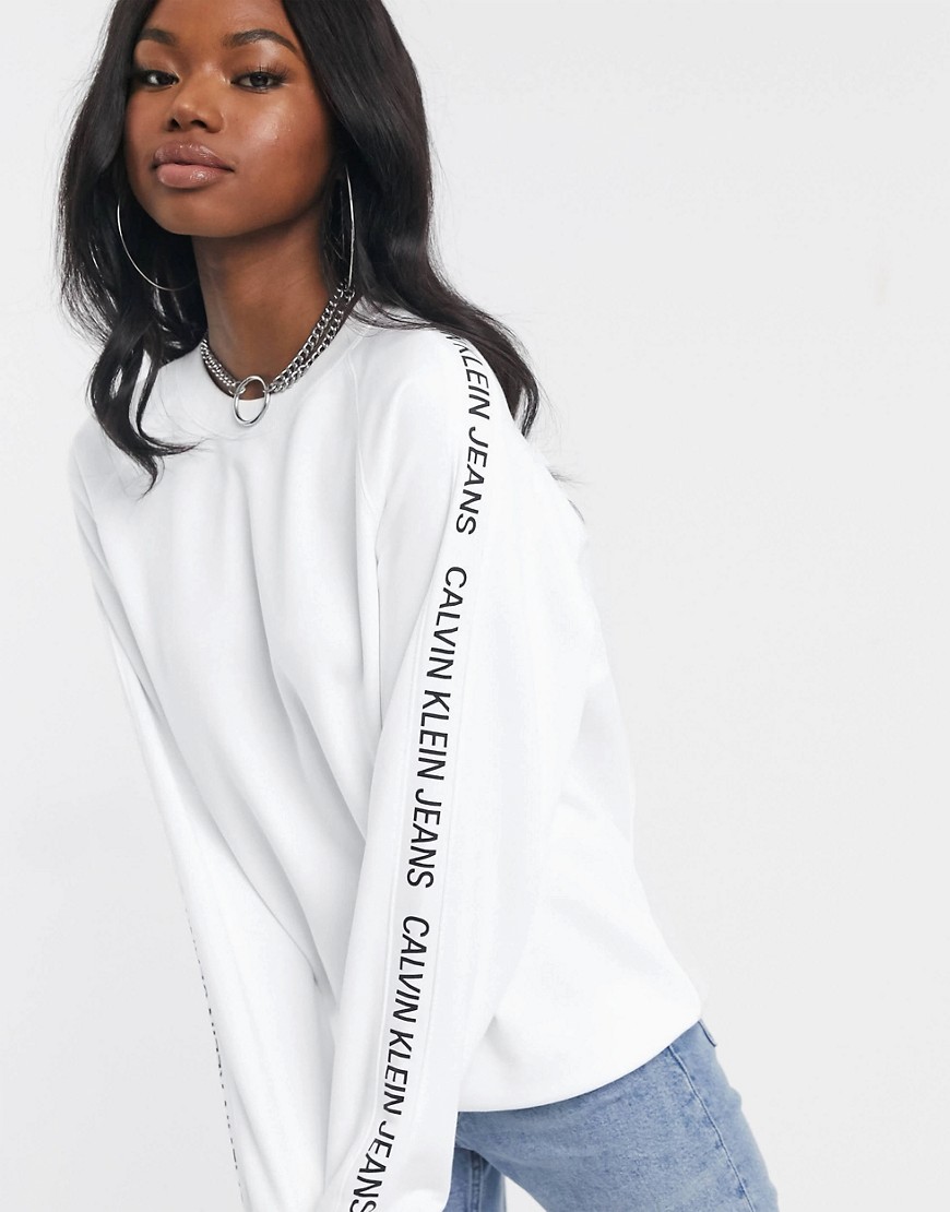 Calvin Klein Track logo tape sleeve sweatshirt-White
