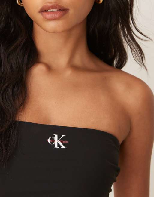 Calvin Klein – Trägerloser Badeanzug in Schwarz mit Logo, 4 von 4
