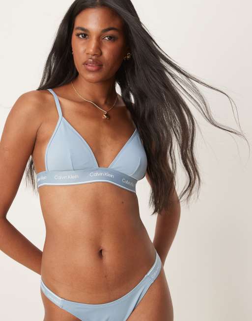 Calvin Klein – Triangel-Bikinioberteil in hellem Denimblau