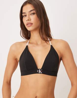 Calvin Klein - Triangel-Bikinioberteil mit Logo in Schwarz