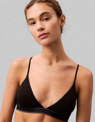 Calvin Klein - Triangel-Bustier aus Baumwolle in Schwarz mit farblich abgestimmtem Logo-Zierstreifen