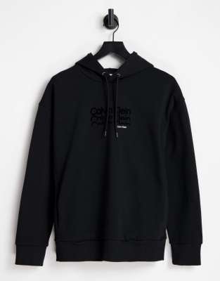 Calvin Klein triple flock logo hoodie in black