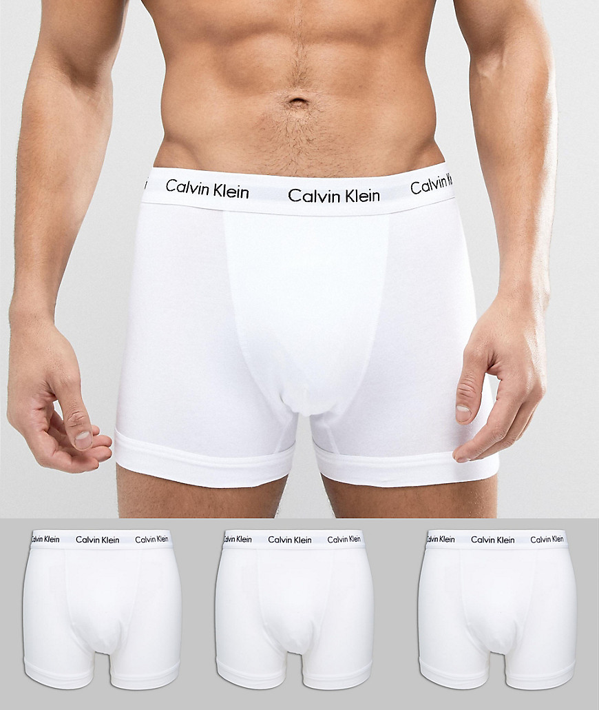 Calvin Klein trunks 3 pack in cotton stretch-White
