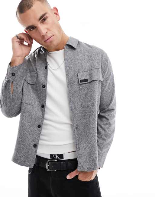 Calvin Klein two tone flannel overshirt in grey fog