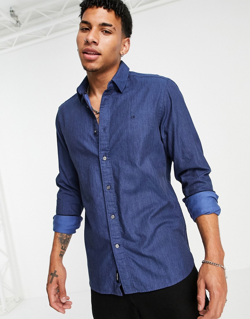 Calvin Klein two tone heather twill shirt-Navy