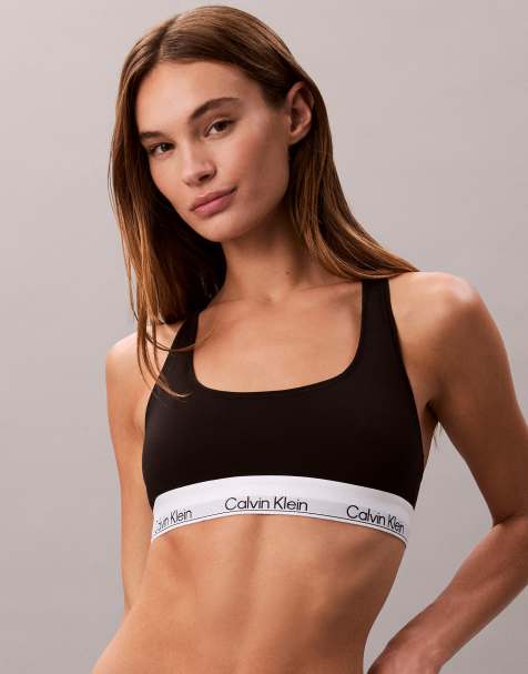 Calvin Klein underlined Icon Cotton Modal scoop bralet in black - view 1