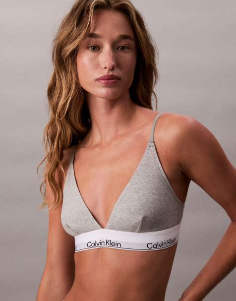Calvin Klein underlined Icon Cotton Modal triangle bralette in grey - view 1