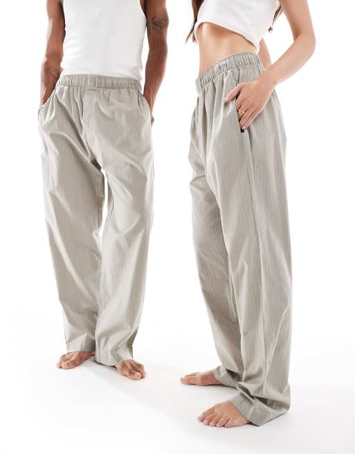 Calvin Klein - Uniseks katoenen popeline pyjamabroek in kaki streep, 4 van 4