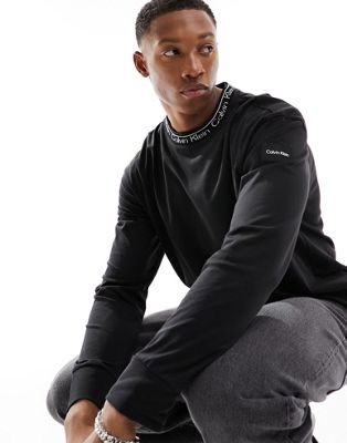 Calvin Klein unisex running logo long sleeve t-shirt in black