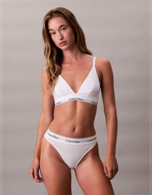 Calvin Klein unlined cotton triangle bralet in white, 4 of 4