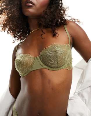 Calvin Klein unlined lace bra in khaki-Green