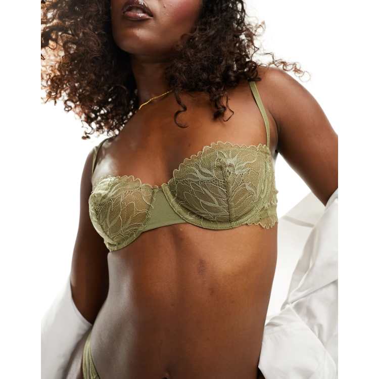 Calvin Klein Floral Lace Unlined Balconette Bra - Green