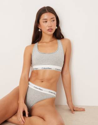 Calvin Klein - Unterfüttertes Bustier aus Baumwoll-Modal-Mix in Grau mit U-Ausschnitt