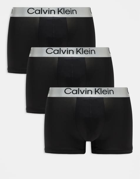 Calvin Klein – Unterhosen aus elastischer Mikrofaser im 3er-Pack in Schwarz mit grauem Bund - view 1