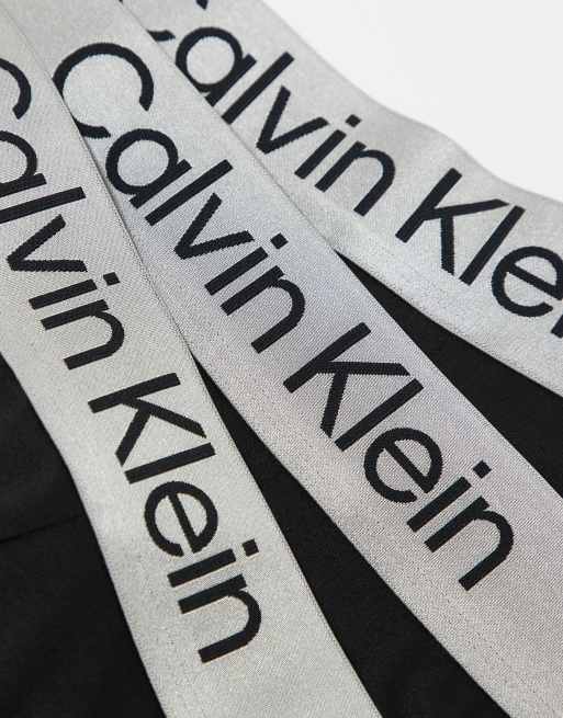 Calvin Klein – Unterhosen aus elastischer Mikrofaser im 3er-Pack in Schwarz mit grauem Bund, 2 von 3