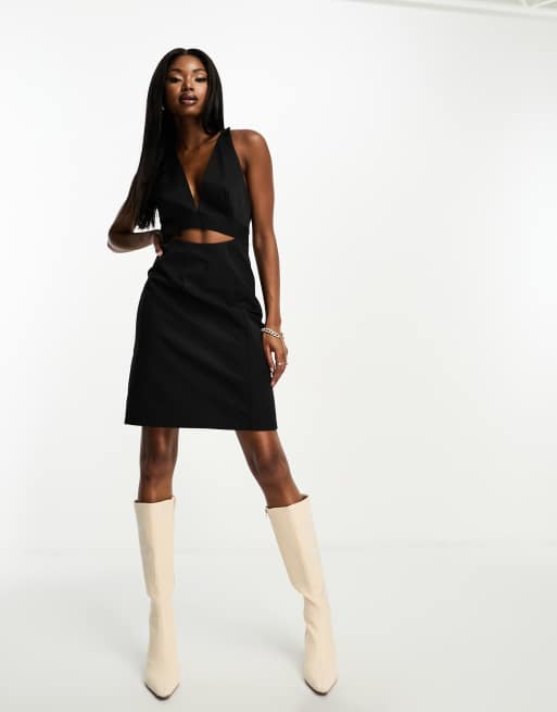Calvin Klein – Utility-Kleid in Schwarz mit Riemchenträgern und Rückenausschnitt