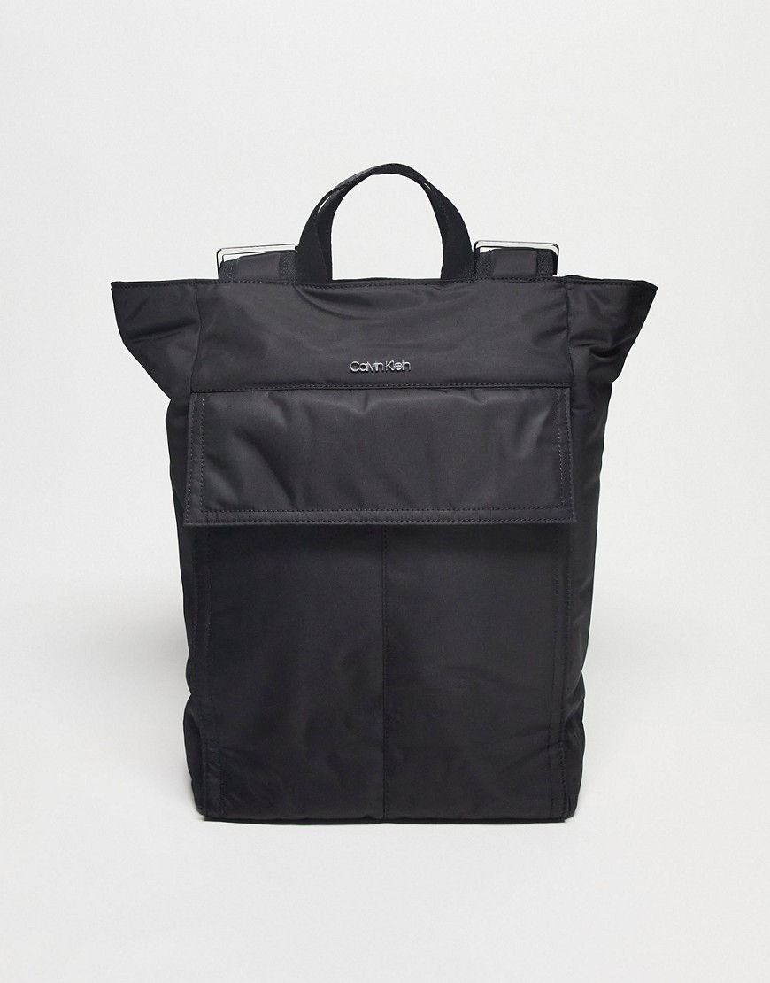 Calvin Klein utility pocket tote backpack in black
