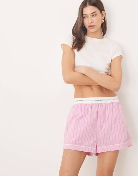 Calvin Klein valentines poplin pyjama shorts in pink stripe - view 1