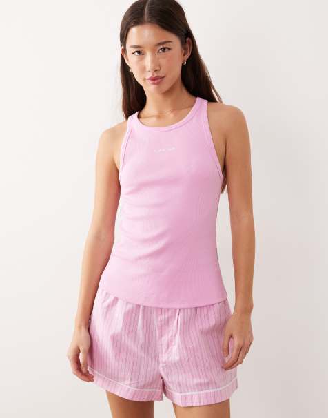 Calvin Klein Valentines pyjama rib tank top and shorts set in pink - view 1