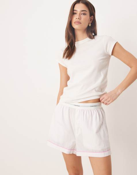 Calvin Klein – Valentines – Pyjama-Shorts aus Popeline in gestreiftem Rosa - view 1
