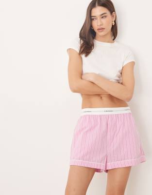 Calvin Klein - Valentines - Pyjama-Shorts aus Popeline in gestreiftem Rosa