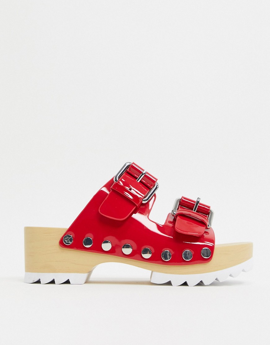 Calvin Klein Vancy chunky cleated clogs in red