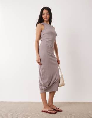 Calvin Klein Variegated Rib Knit Asymmetric Draped Dress In Purple