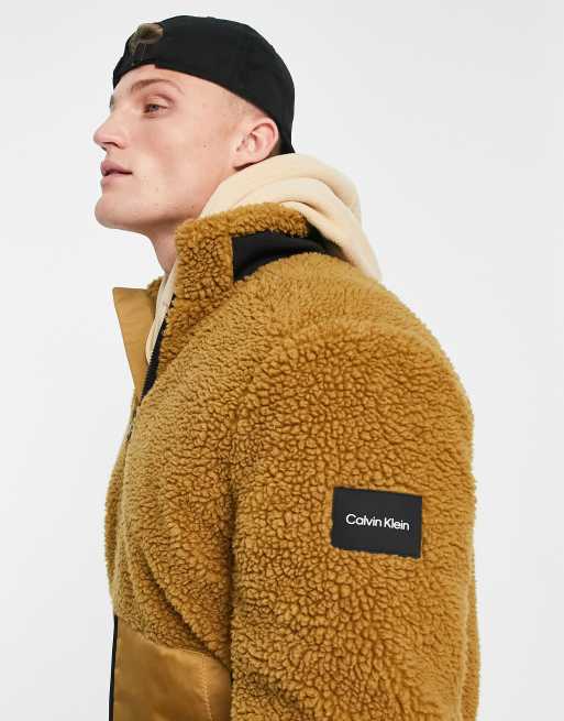 Calvin Klein - Veste zippée en imitation peau de mouton de polyester mélangé - Fauve , 4 de 4