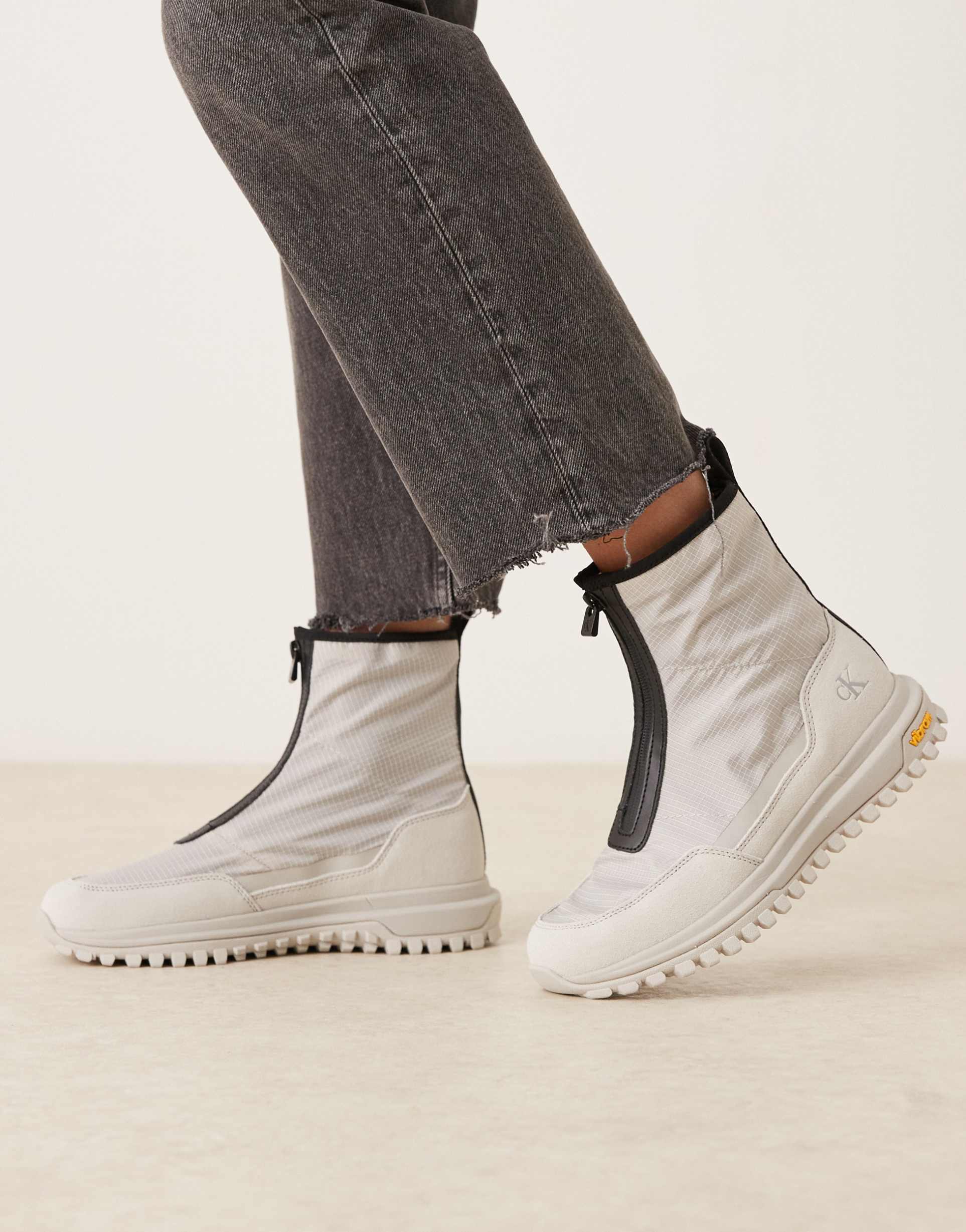calvin klein vibram zip nylon boots in white