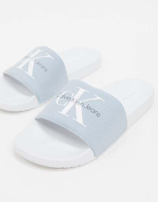 Calvin Klein viggo logo sliders in light blue ASOS