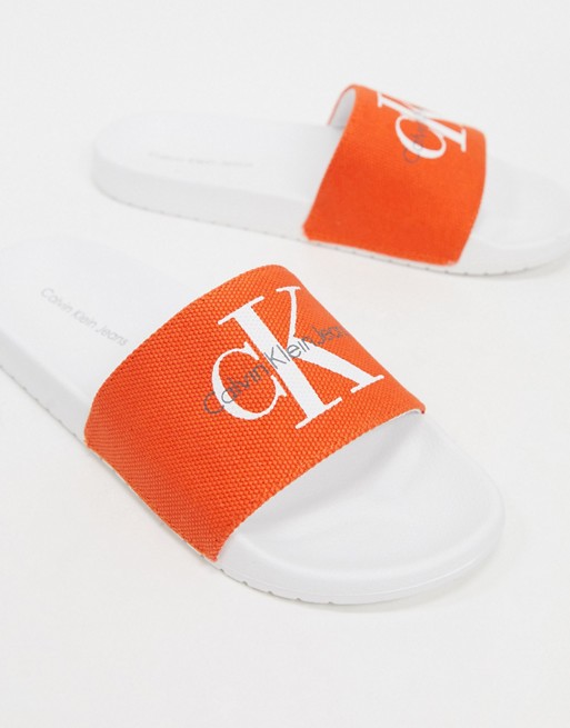Calvin Klein viggo logo sliders in orange