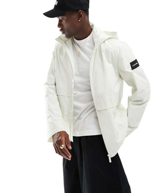 Calvin Klein – Vit krinklad jacka i nylonmix