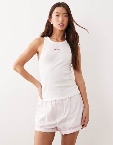 Calvin Klein – Vit och rosa pyjamas med linne och shorts - view 1