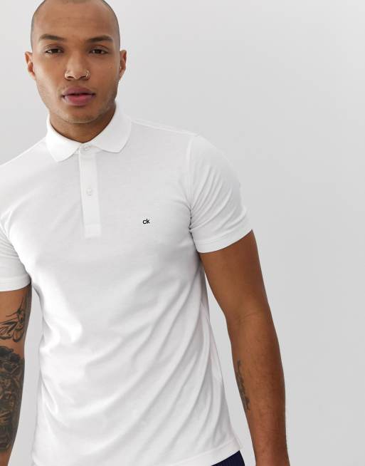 Calvin Klein – Vit pikétröja i jersey med liten logga