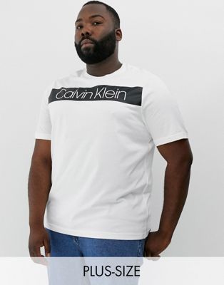 Calvin Klein – Vit t-shirt med randig logga på bröstet