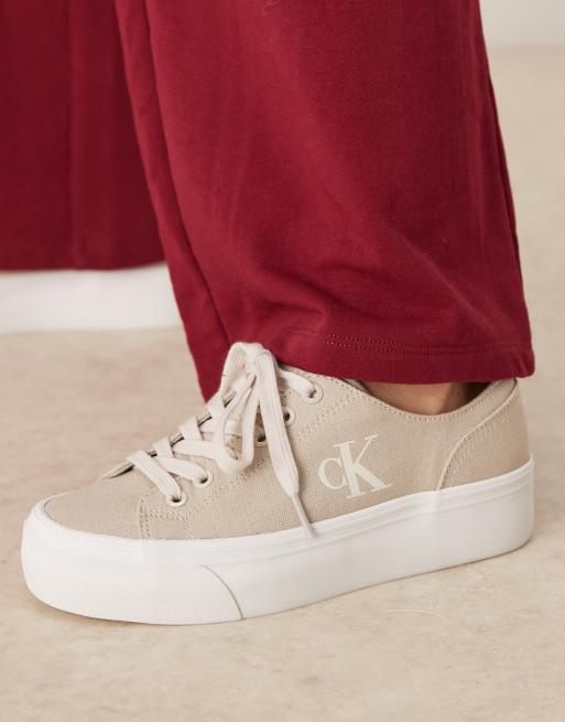 Calvin Klein - VULC - Beige flatform-sneakers i kanvas, 4 af 5