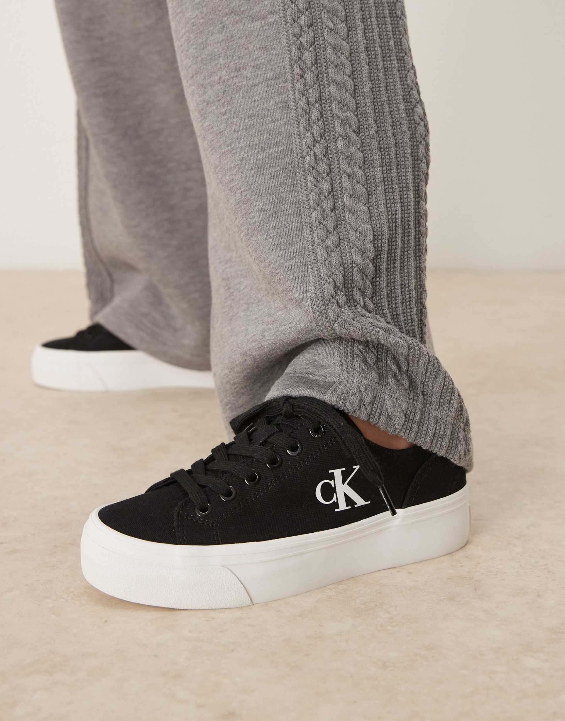 calvin klein vulc flatform canvas sneakers in black